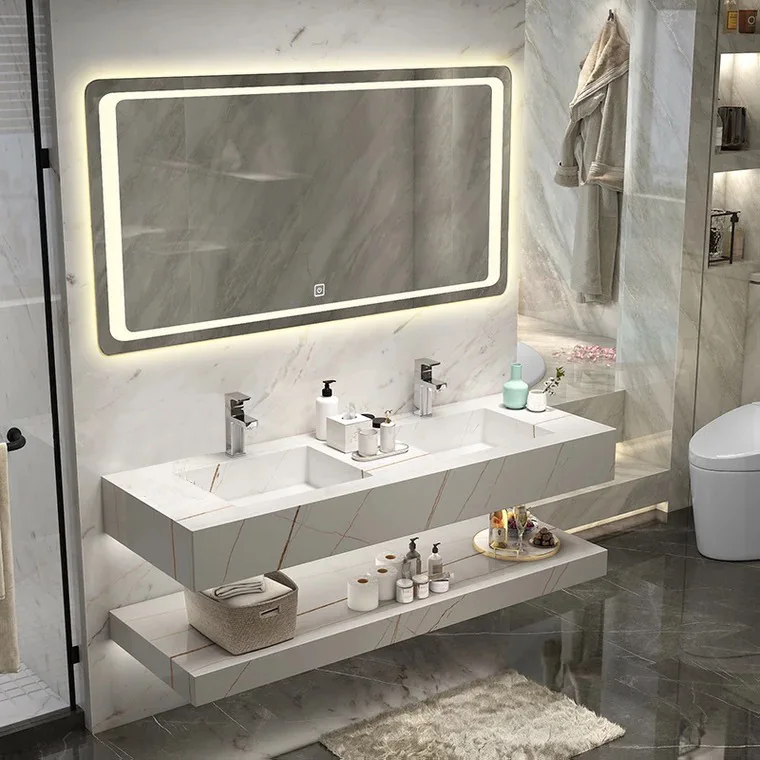 Modern Design Solid Surface White Artificial Sintered Stone Bathroom Basin Wash Hand Basin Countertop