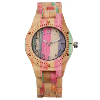 Two-color Compact Fashion Colorful Bamboo Wood Watch Manufacture Most Expensive Beautiful Casual Luminous Watches For Men