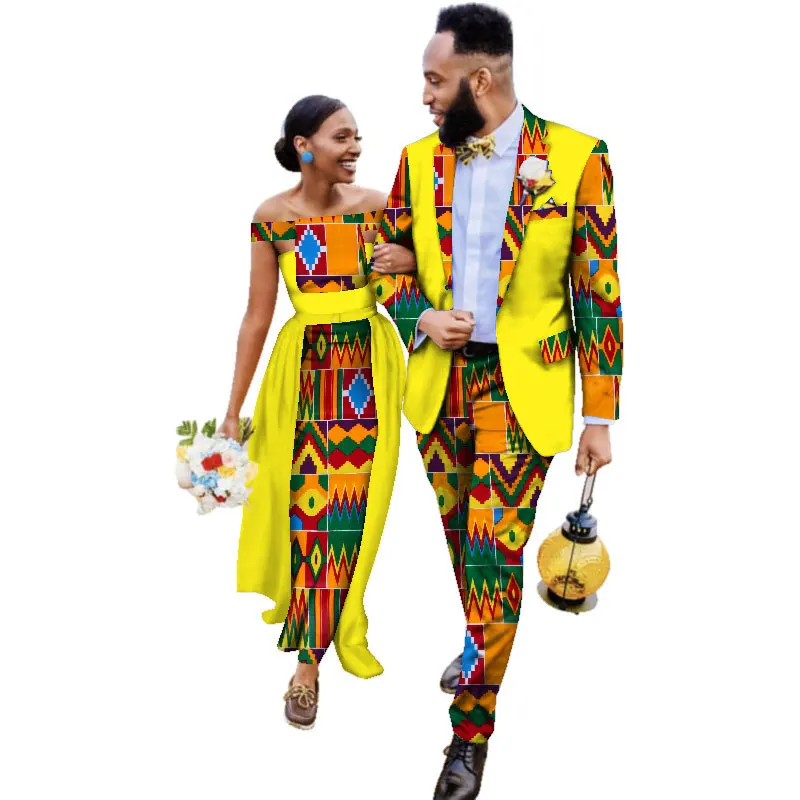 Fashion Cotton African Fashion Couple Wedding Traditional African Suit and  Dress Suit Women Blazer Dress