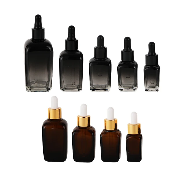 New Empty cosmetic packaging 10ml 20ml 30ml 50ml 100ml amber glass square essential oil bottle