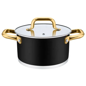 OEM Customize Colorful Painting Stainless Steel Soup Pot Casserole Stockpot With Gold-Plated Handle