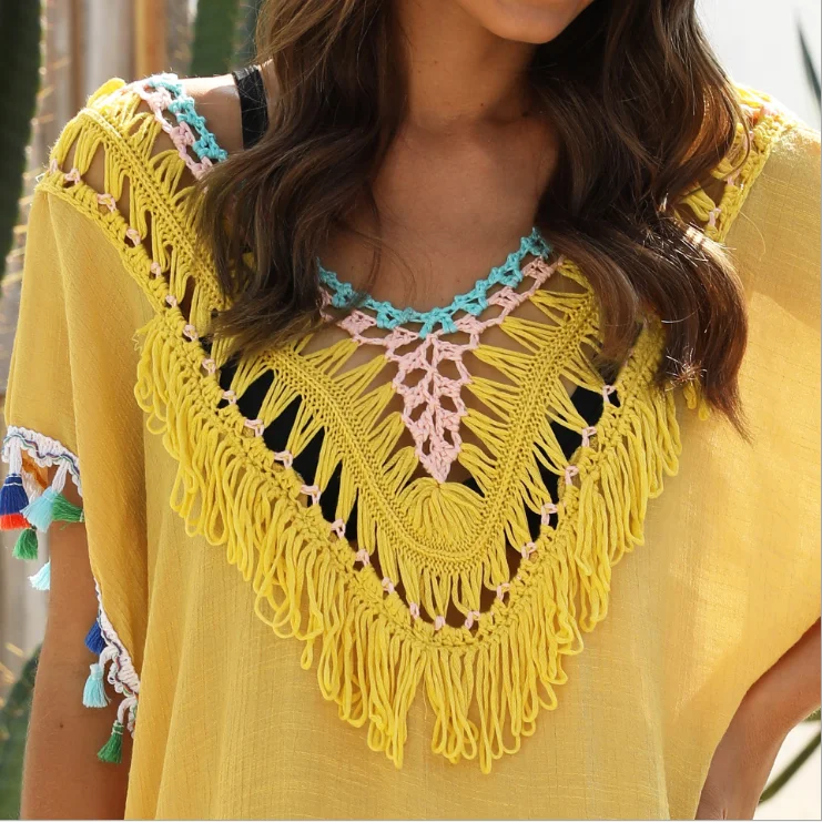New Arrival Fashion Different Types Beach Wear Cover up Ladies Lace Tops Blouse  Designs