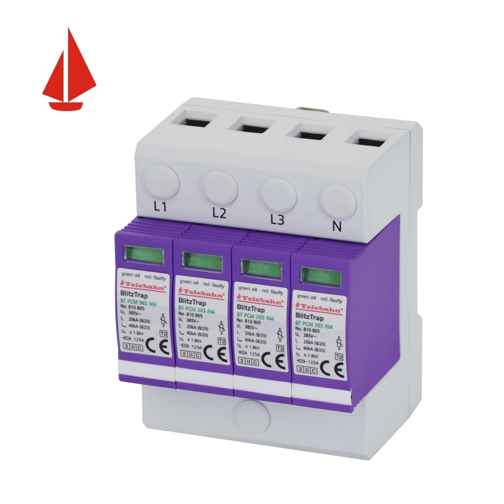 جهاز حماية من الصواعق Telebahn AC SPD 4P 120V 150V 10kA-20kA 20kA -40kA 30kA-60kA T2 جهاز كتم التيار الزائد جهاز كتم الجهد الزائد