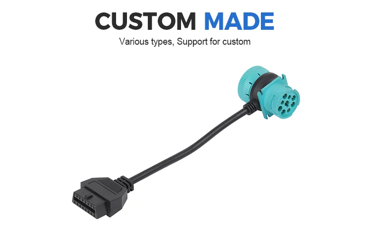 product custom cables j1939 9pin to obd obd2 j1962 12 24v connector automobile wiring harness-4
