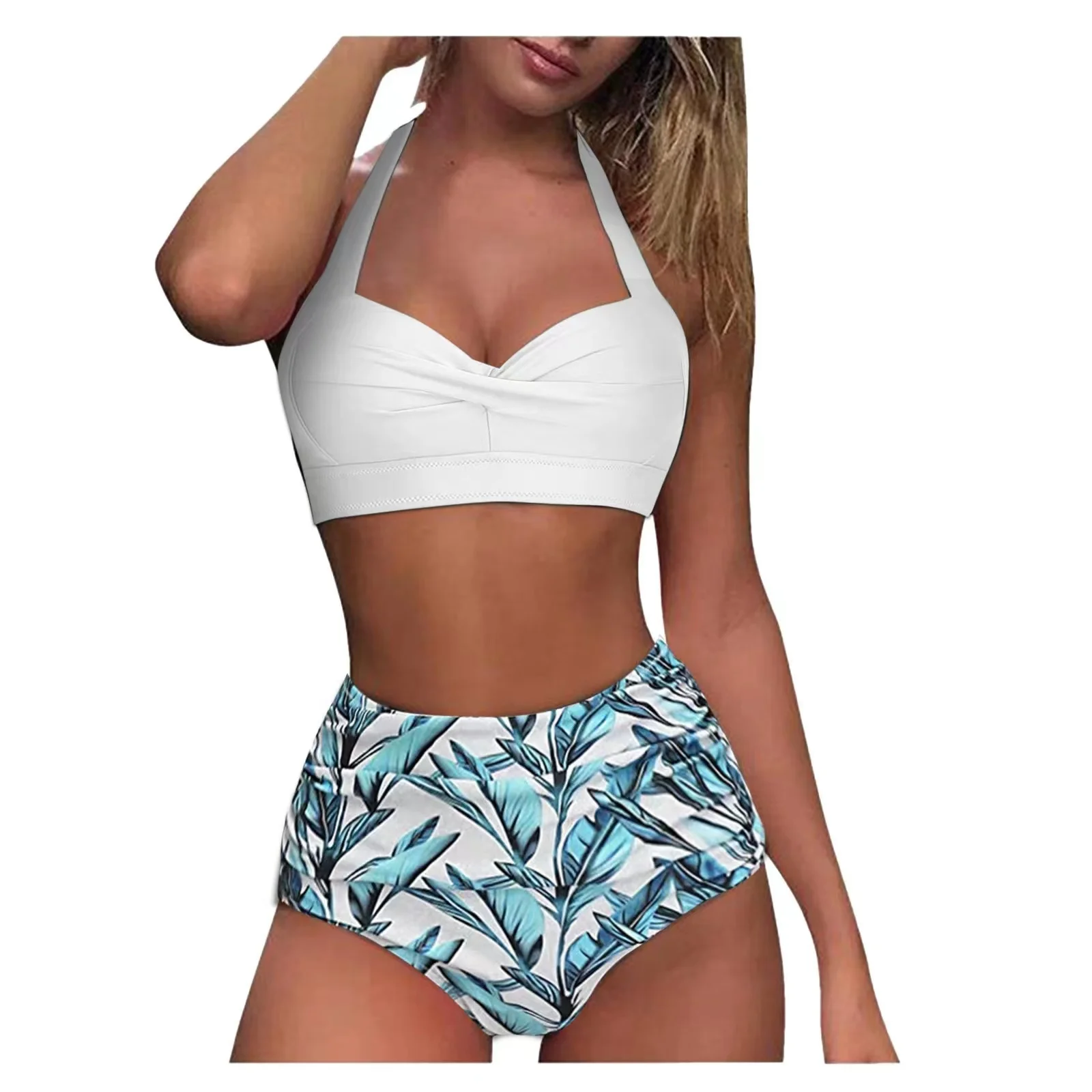 2022 Hot Sale  Fashion Solid Plus Large  Print Women's Beach Bikini Swimsuit Wholesale Bathing Suits