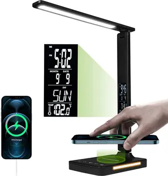 Foldable LED Desk Lamp , Eye-Caring Table Lamps, Desk Light Flexible Touch Control Night Light with Wireless Charger