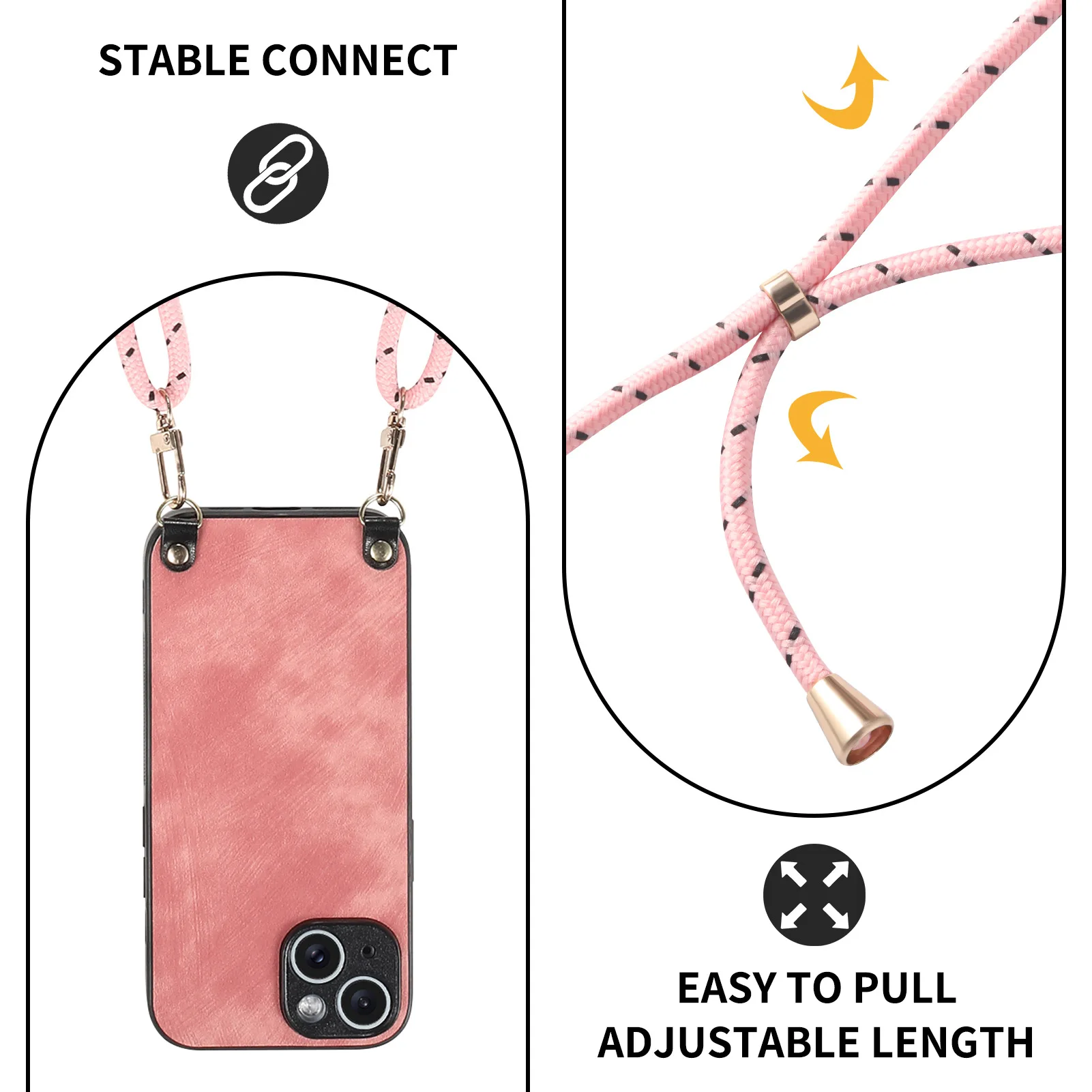 Shockproof Chain Crossbody Plain Leather Case With Wrist Strap And Lanyard For IPhone 17 AIR 16E 15 Pro Max_voghion.com