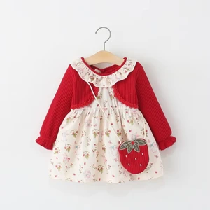 2026 New Children's Girls' Sweet Eco-friendly A-line Knee-length Long Sleeve Floral Printed Two-piece Princess Dress Autumn