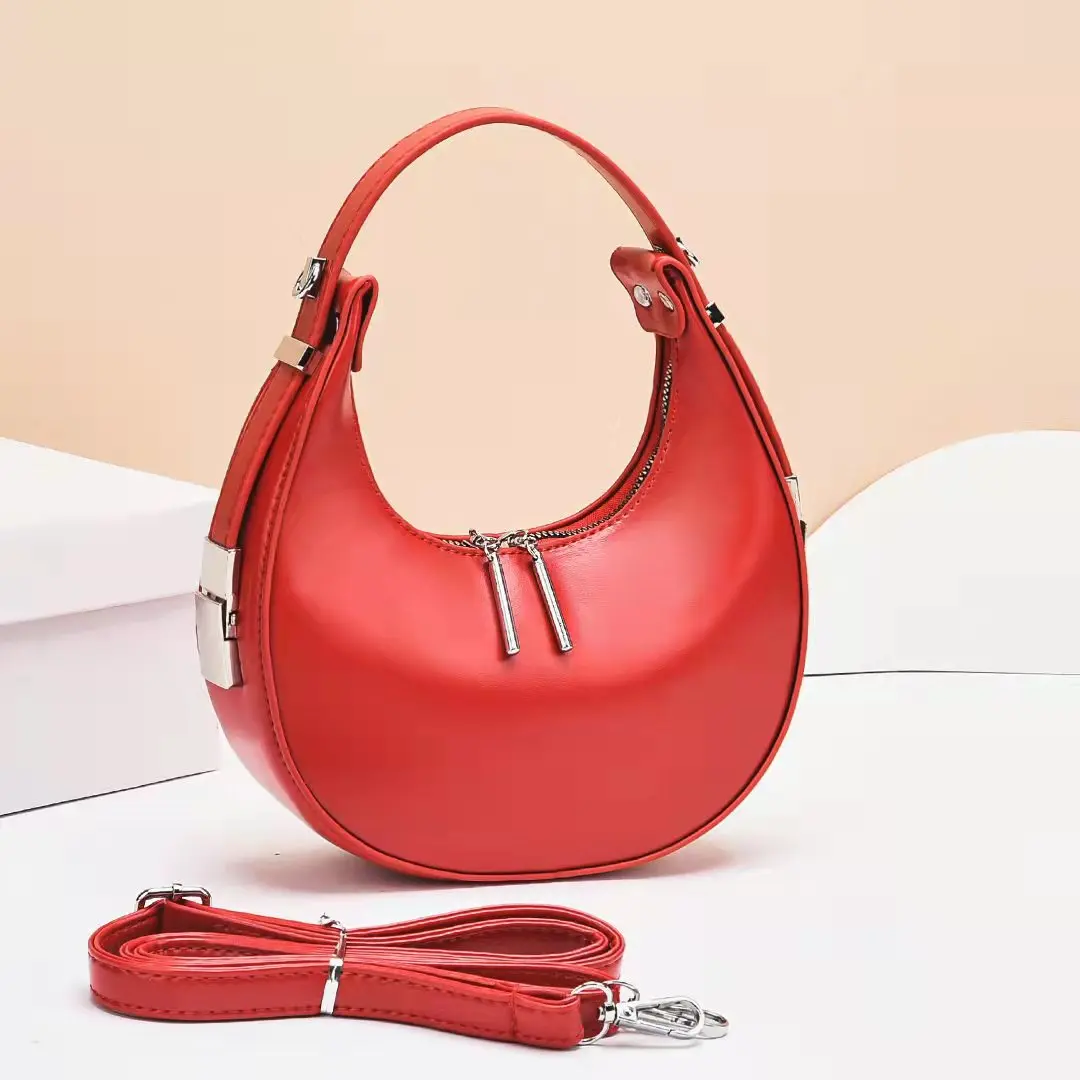 Fashionable Pu Leather Crescent Bag For Women Round Shoulder Bag