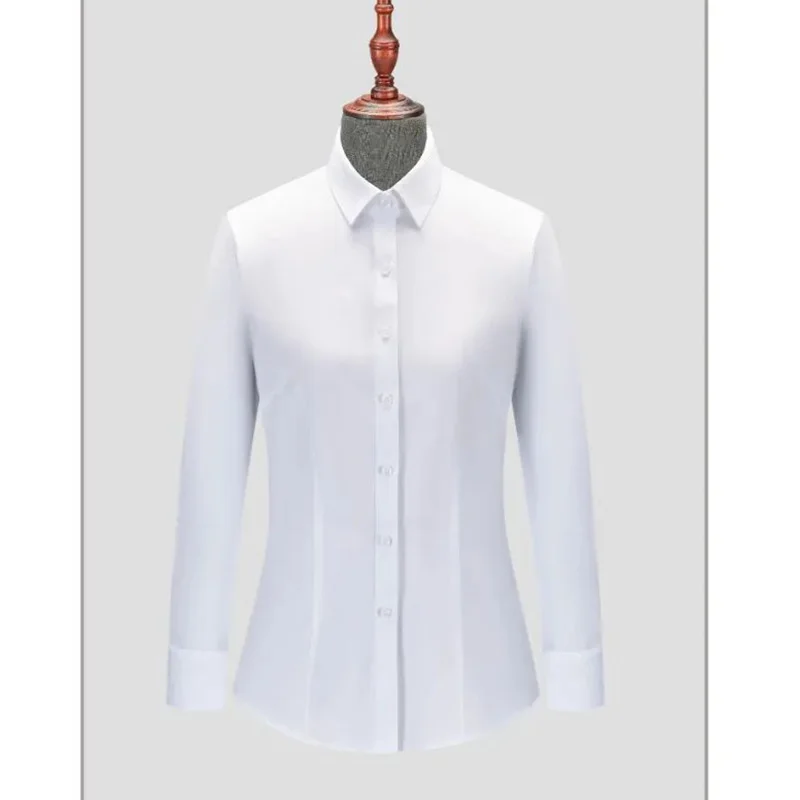 Pure White Long Sleeve Solid Color Plain Formal Business Shirt Regular Collar Lady's Casual Blouse For Women manufacture