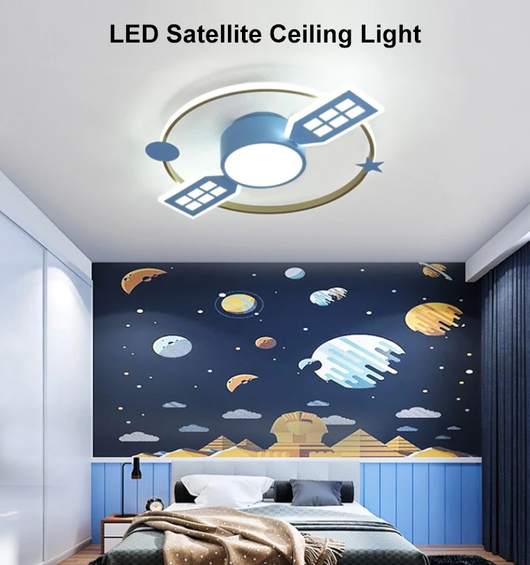 boy bedroom personality blue creative lamp universe LED eye protection lamp satellite cartoon room ceiling lamp