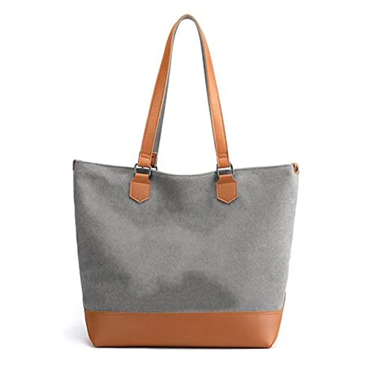 Fashion Leather Handle Shoulder Handbag Canvas Tote Bag For Women