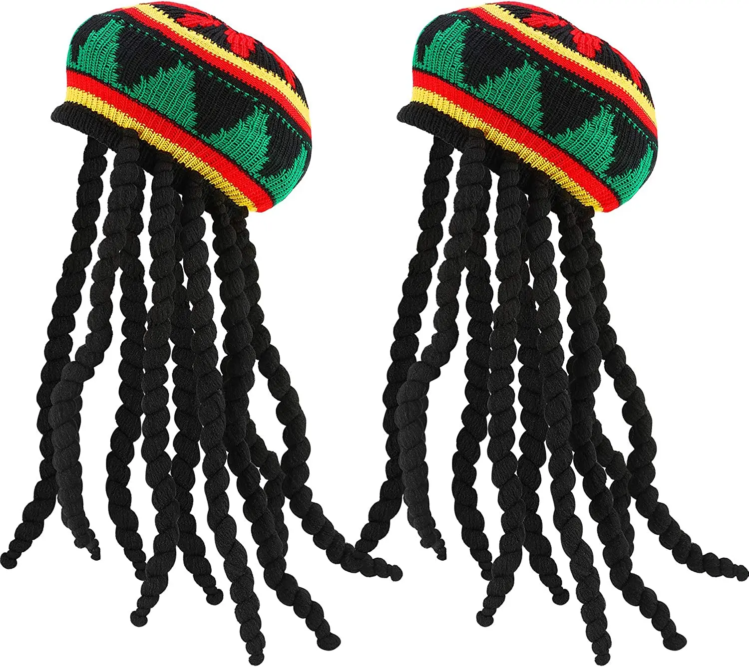 Jamaican Hat With Dread Lock Like Long Black Hair Rasta Wig With Cap Costume Accessory Knitted Hat