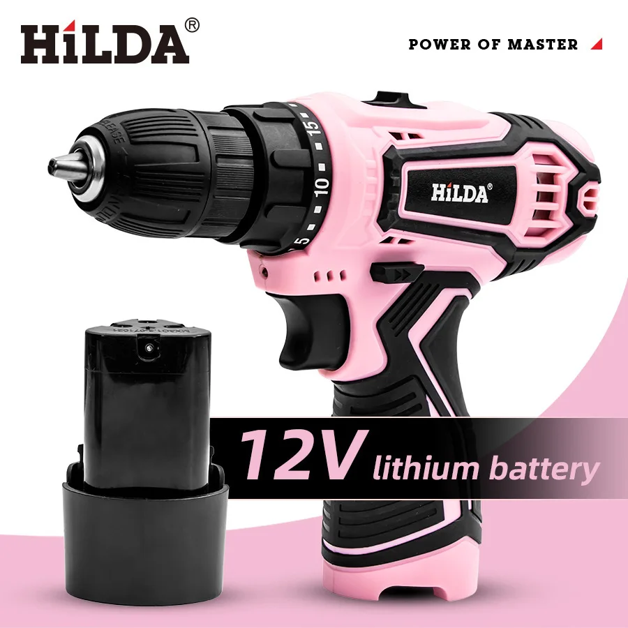 HILDA Cordless Screwdriver Lithium Battery Mini Drill