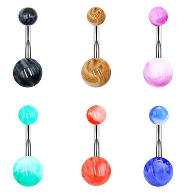 Stylish new stainless steel jewelry acrylic marble belly ring piercing navel nail 6 color optional women's navel button