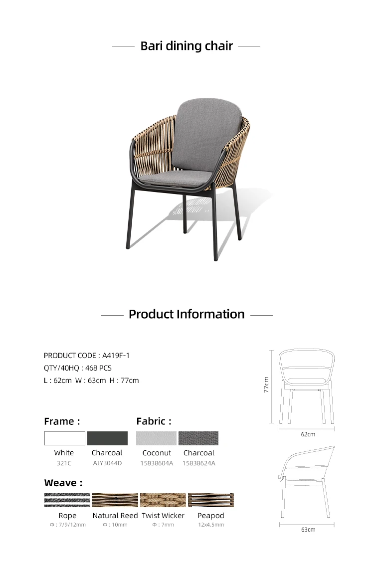Artie Modern Rattan Chair Outdoor Dining Table Set Patio Furniture