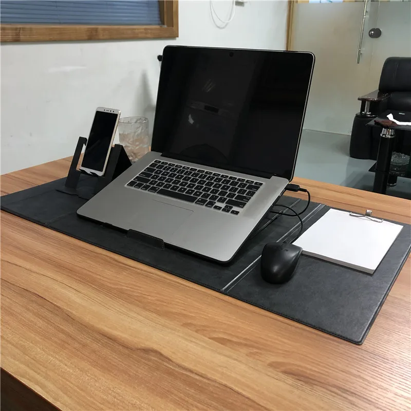 Washable Table Mats with File Folder Stable Adjustable Laptop Phone Holder Stand Bracket Gaming Leather Desk Pad