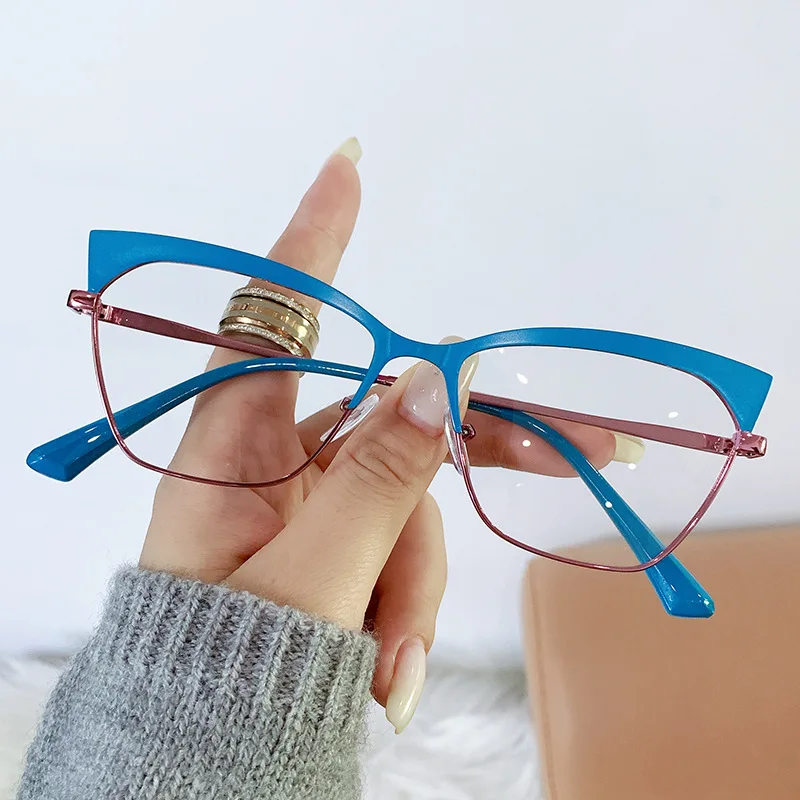 Luxury Pink Cat Eye Photochromic Half Frame Eyeglasses Metal Optical  Eyewear Frames Women Computer Anti Blue Light Glasses 2024