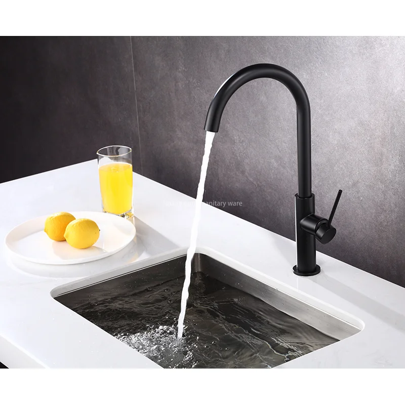 Modern Simple Kitchen Sink Faucet Household Hot and Cold Multifunctional Telescopic Rotary Pull Faucet