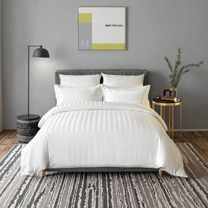 Luxury Modern Woven White Color Soft Hotel Quality 3cm Stripe Bedding Set 100% Egyptian Cotton Hotel Bed Sheets 4 Piece