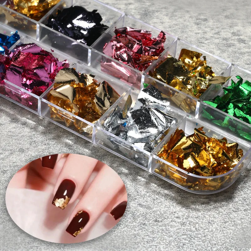 12 Girds Gold Foil Paper Tin Foil Fragments Nail Decoration Sequins Nail Color Shell Platinum
