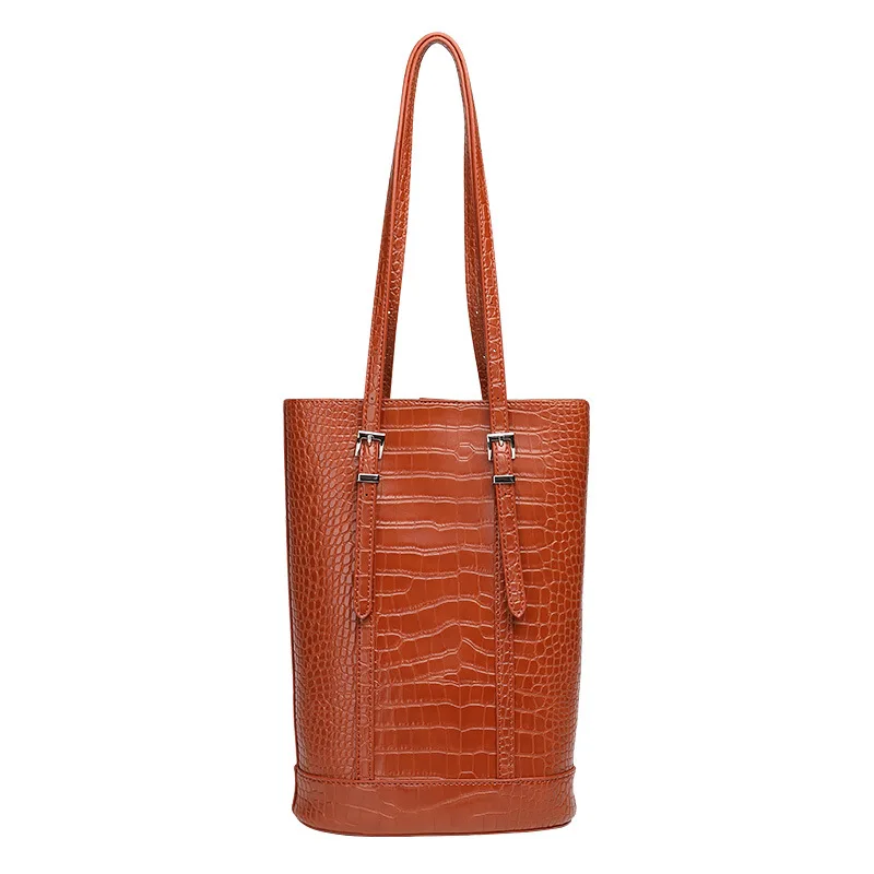 Korean casual retro bucket bag ins simple crocodile pattern mother child bag net red fashion pu leather shoulder bag