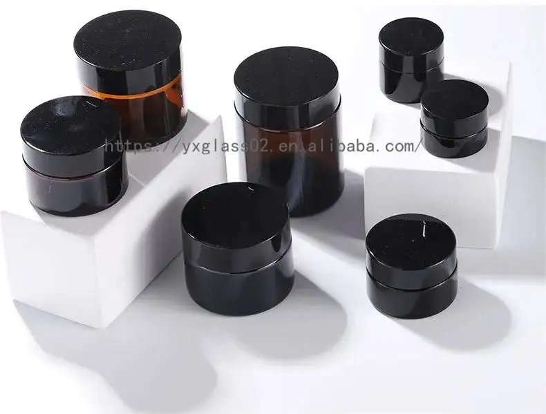 Cosmetic Glass Jars Empty Skincare Square Amber Face Cream Packaging container with Screw lid 15g20g30g50g details