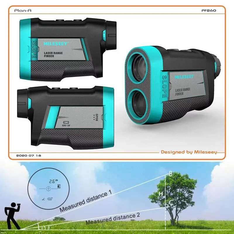 Mileseey PF260 Golf Laser Rangefinder 650 yard Slope Adjusted Mode Laser Distance Meter telescope Rangefinder for Hunting