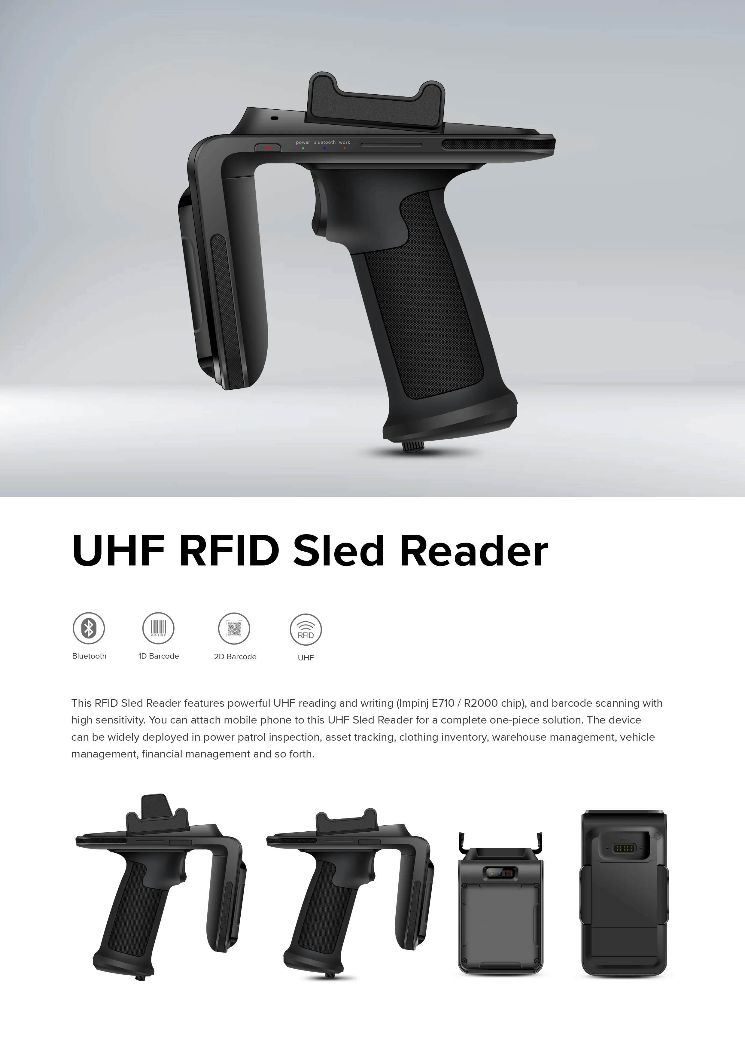 For R6 UHF RFID Sled Reader Impinj E710 Chip Handheld PDA Compatible ...