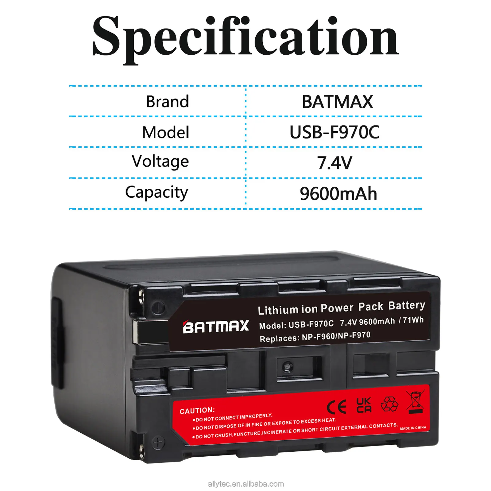 NP-F970C NP-F960 NPF960 NP-F970 NPF970 Batterie pour appareil photo avec LED et Type-C pour Sony MC1500C 190P 198P HD1000C