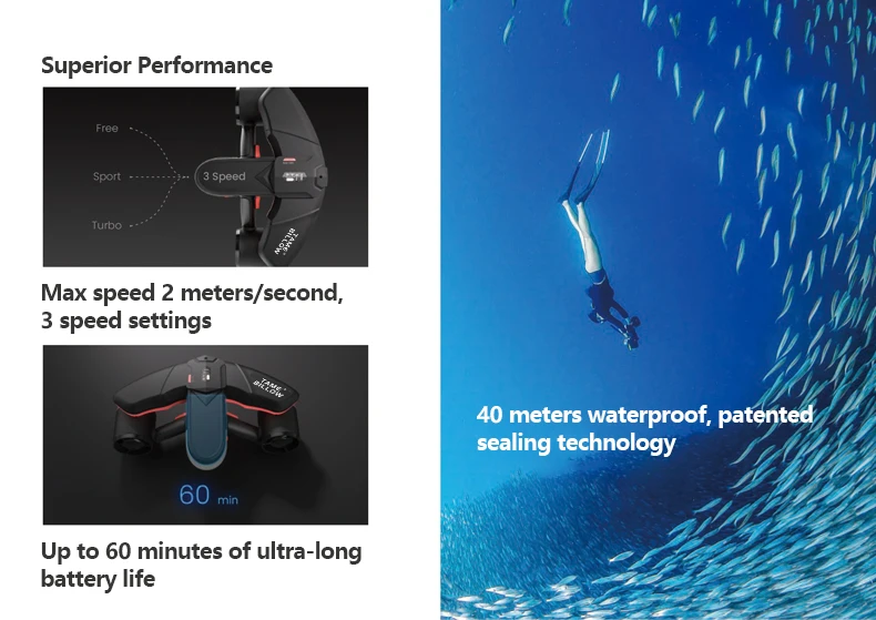 40M Unterwasser-Scooter mit OLED-Bildschirm und Einhandbedienung für Erwachsene – Tauchantriebsgerät – Detail 2