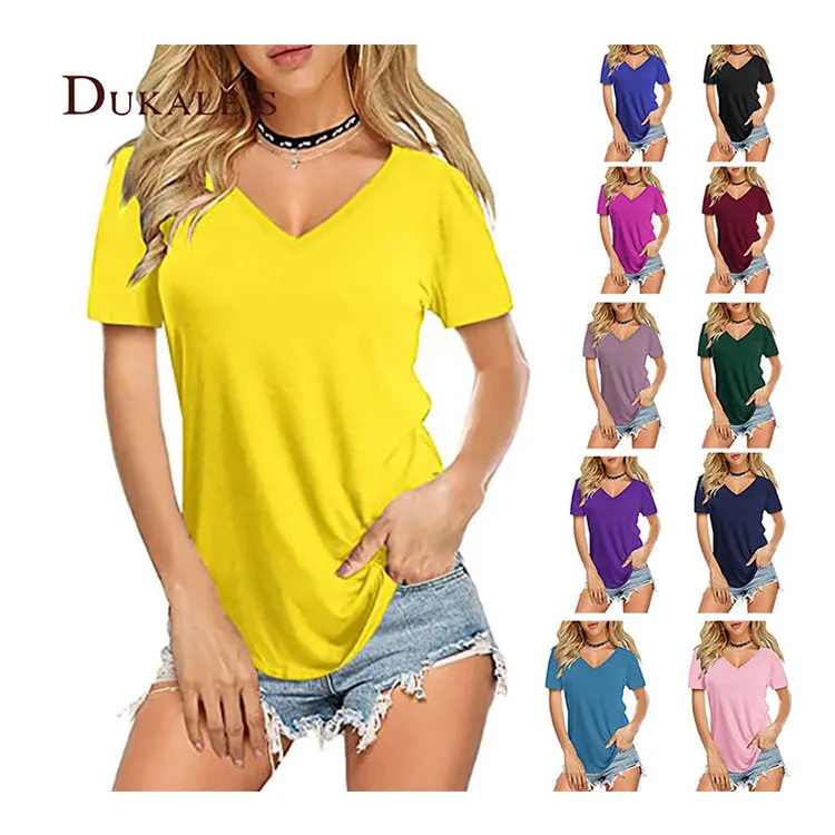 Dukales Plain V Neck T Shirt Women T Shirt In Bulk Strechable Ladies