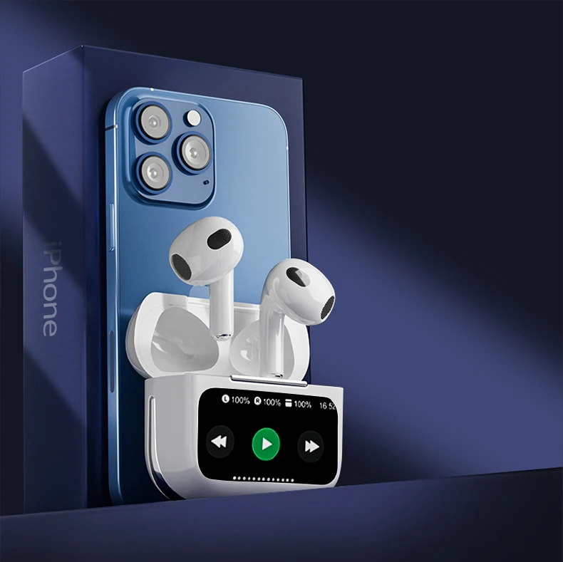 A9 Pro Earbuds Wireless Earphones ANC ENC TWS Earbuds with LCD Smart Touch Screen Waterproof T12 In-Ear Headphones for Gaming