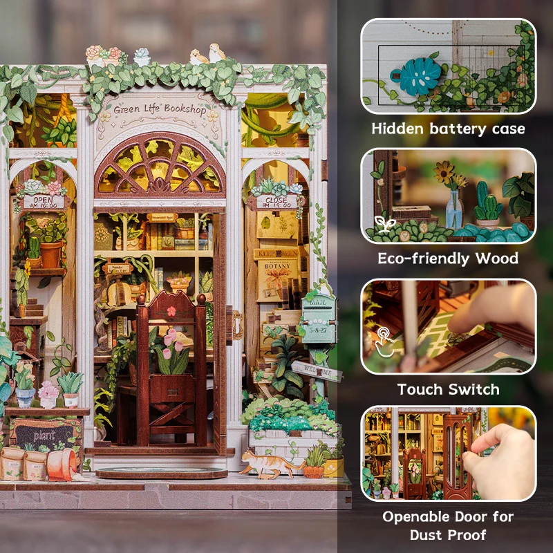 Kit Book Nook CUTEBEE - Maison de poupée Miniature DIY avec Housse et Lumière LED