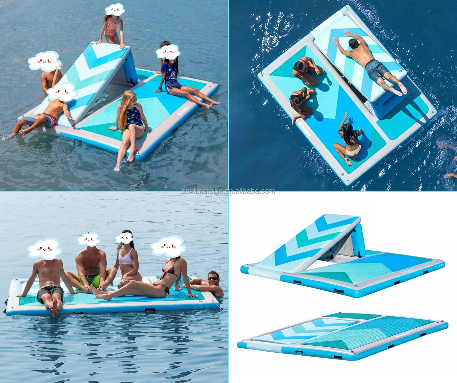 Commercial Inflatable Floating Swim Platform slippers Convertible Pontoon Boat Floating Large Sea Dock Platform With Slide