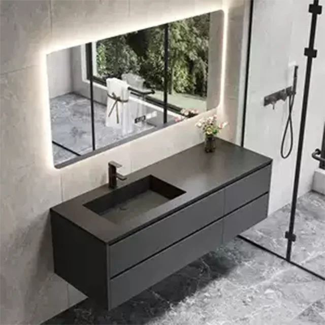 Ogrand custom luxury quartz counter top set ready made mirror small wood wall mounted modern sink bathroom cabinet vanity