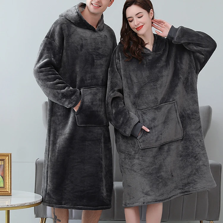 Amazon Supplier Women Hoodie Robe TV Blanket Plus Size Custom Long Men Sleepwear Bath Robe Nightgown