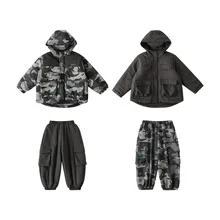 YOEHYAUL Winter Suit New Arrival Baby Boys Cotton Jacket Wholesale Kids Boys Pants Camouflage Color Cotton Set