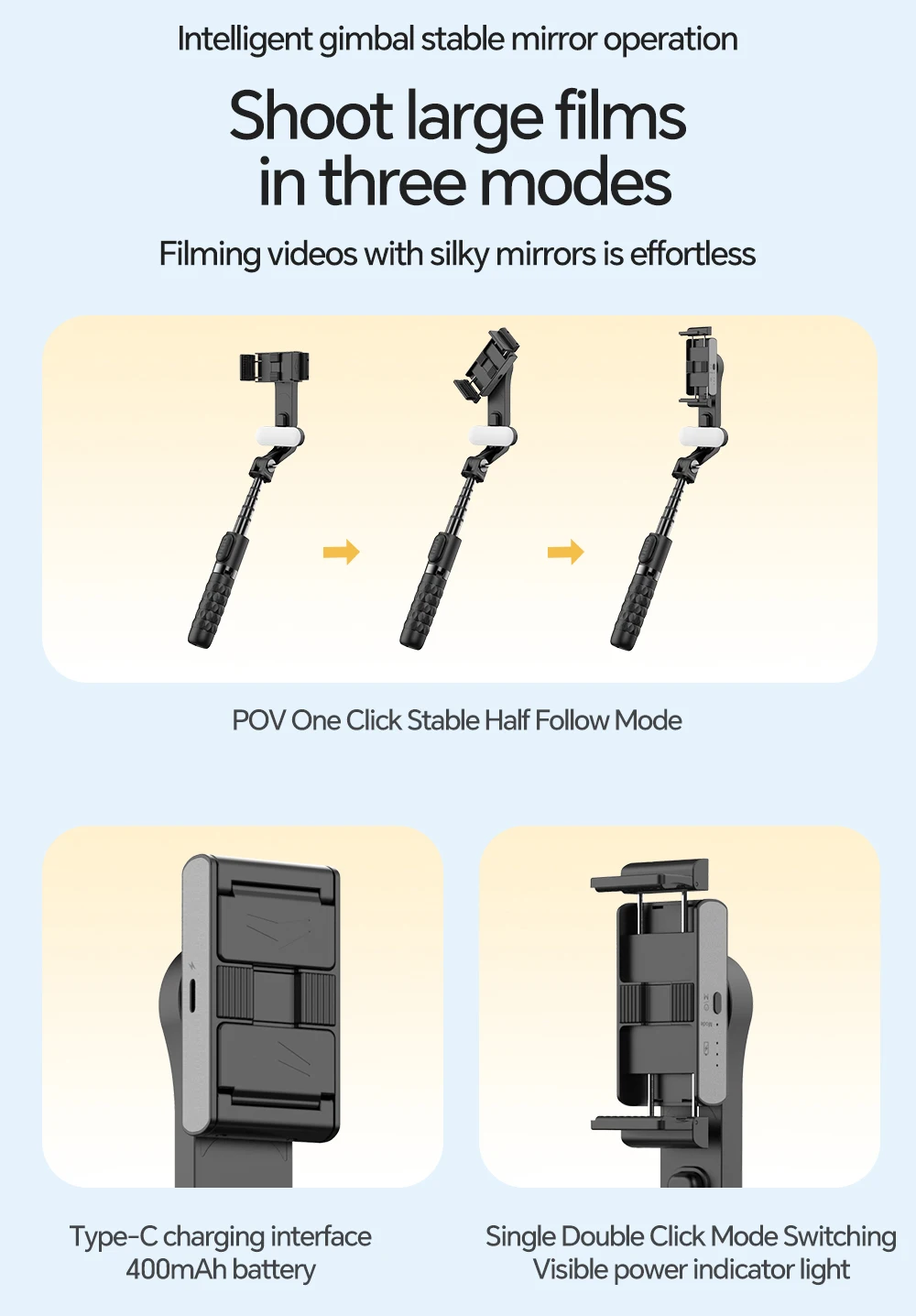 Gesture Control 360-degree Adjustable Camera Tripod Detachable Phone Clip Quadrupod Selfie Stick