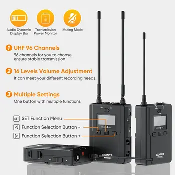 Wireless Lavalier Microphone, Comica CVM-WM200A 96-Channel UHF Wireless Lapel Microphone System for Cameras/XLR Camcorders detail image