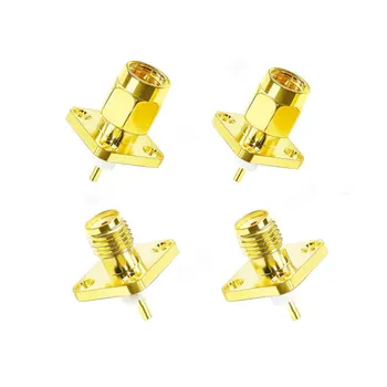 1 Pcs SMA Panel Mount Connector SMA Male Plug 4 Holes Flange Chassis Solder Coax Adapter SMA Female Jack PCB Converter 50 Ohm