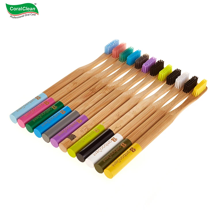 CoralClean Engraving Printing Private Label Brand Names Round Handle Bamboo Natural Organic Economical Toothbrush