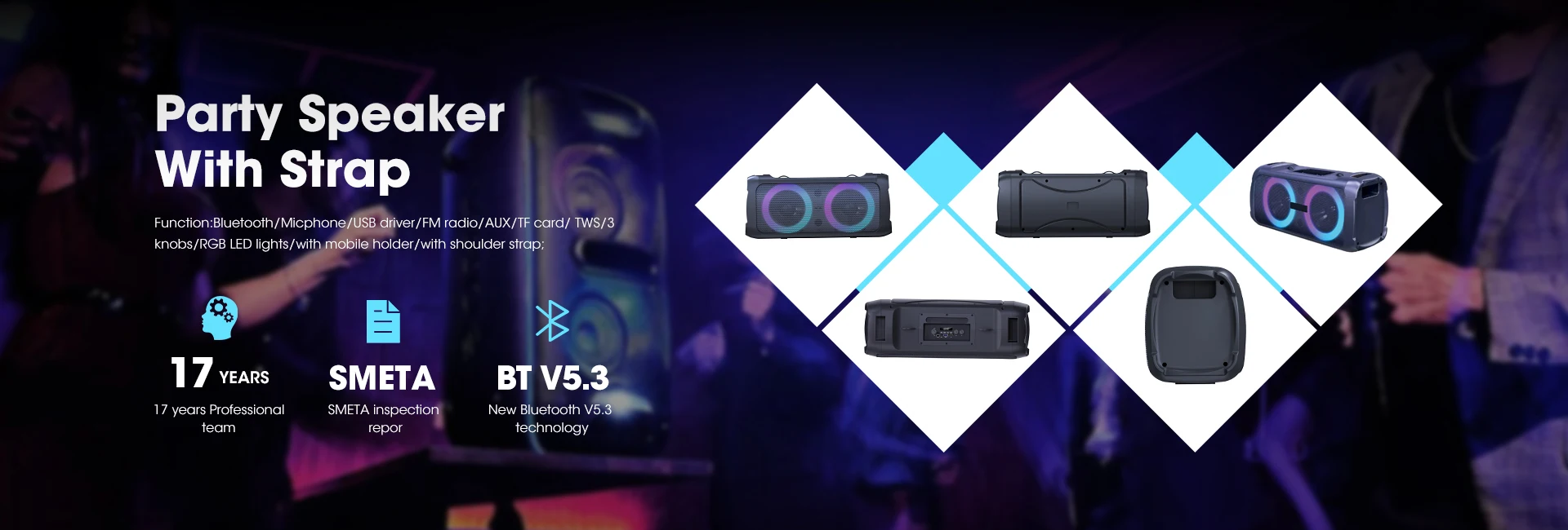 Novo mini alto-falante sem fio com iluminação RGB da moda com BT/USB/TF/AUX, alto-falante portátil para festas ao ar livre e ambientes internos