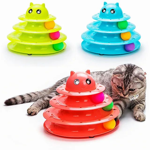 Cat Toy Three-tier Rotary Table Puzzle Cat Interactive Game Board Track Ball Pet Supplies Pet Accessories