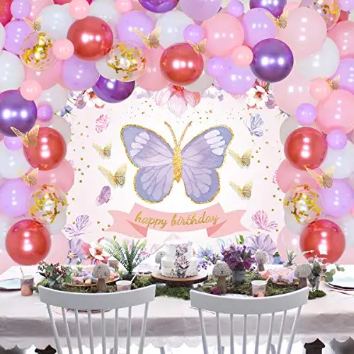 DIWULI Anniversaire Papillon Fille 1 an Kit - Decoration Anniversaire  Papillon, Ballon Papillon Chiffre 1 Bleu Arcen-Ciel, Happy Birthday Fête  Deco