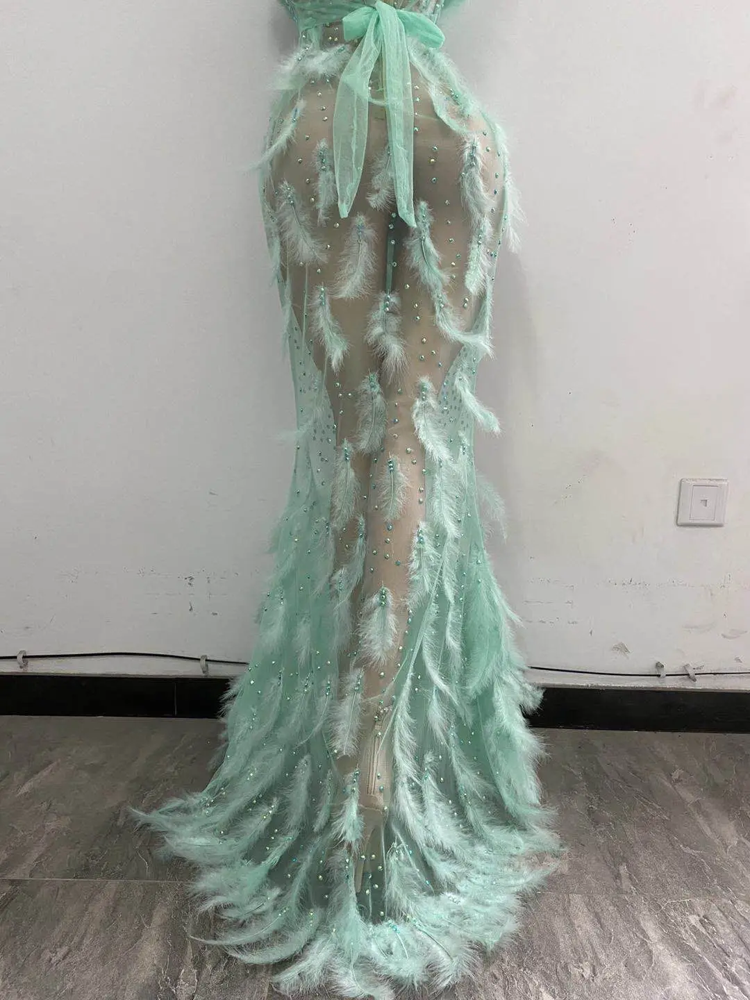 Sexy Halter See Through Mermaid Long Dress Women Singer Stage Costume