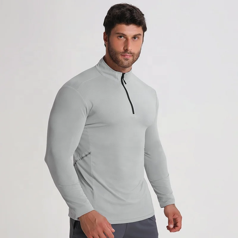 Custom logo Compressed High Elastic Half Zipper Long Sleeve Shirts Gym Bodybuilding Wear Shirts for Men