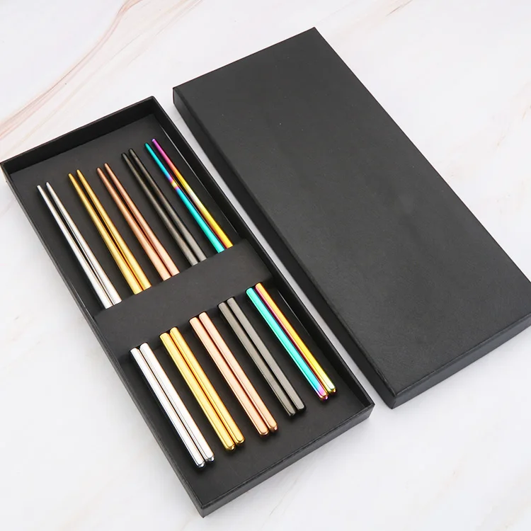 Экологичные круглые металлические палочки для еды из нержавеющей стали 304 пищевого класса с подарочным