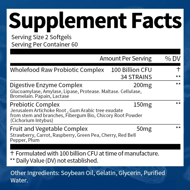 Beworths Probiotics Supplement Probiotics Digestive Enzyme Complex Softgel Capsule for Digestive Health