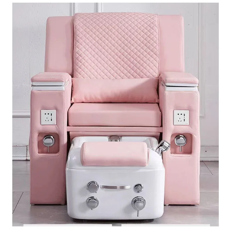 No Plumbing Luxurious Pink Princess Throne Spa King Pedicure Chair Automatic Drainage Hot/Cold Water Multi-Angle Backrest for